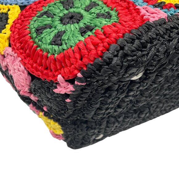 Prada Black Multi Raffia Circle Tote - Picture 6 of 12